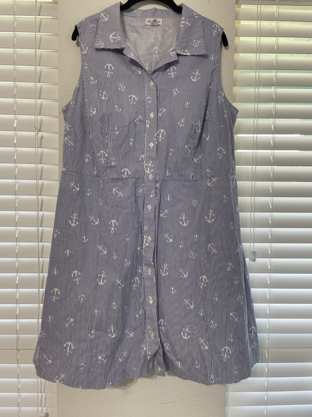 chloe+rene Striped Anchor-Print Button-Up Shirt Dress